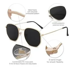 Polarized Hexagonal Sunglasses Polygon Shades SJ1072 Black Gold Sogo | Accessories | Polarized Hexagonal Sunglasses Polygon  main image 2